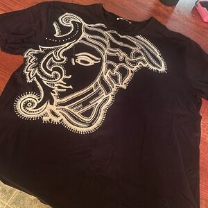 Versace Black Tee with White Artistic Design